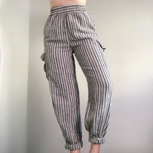 BDG Pants - BDG Urban Outfitters Linen Blend Striped Cargo Jogger Pants - Size M - EUC